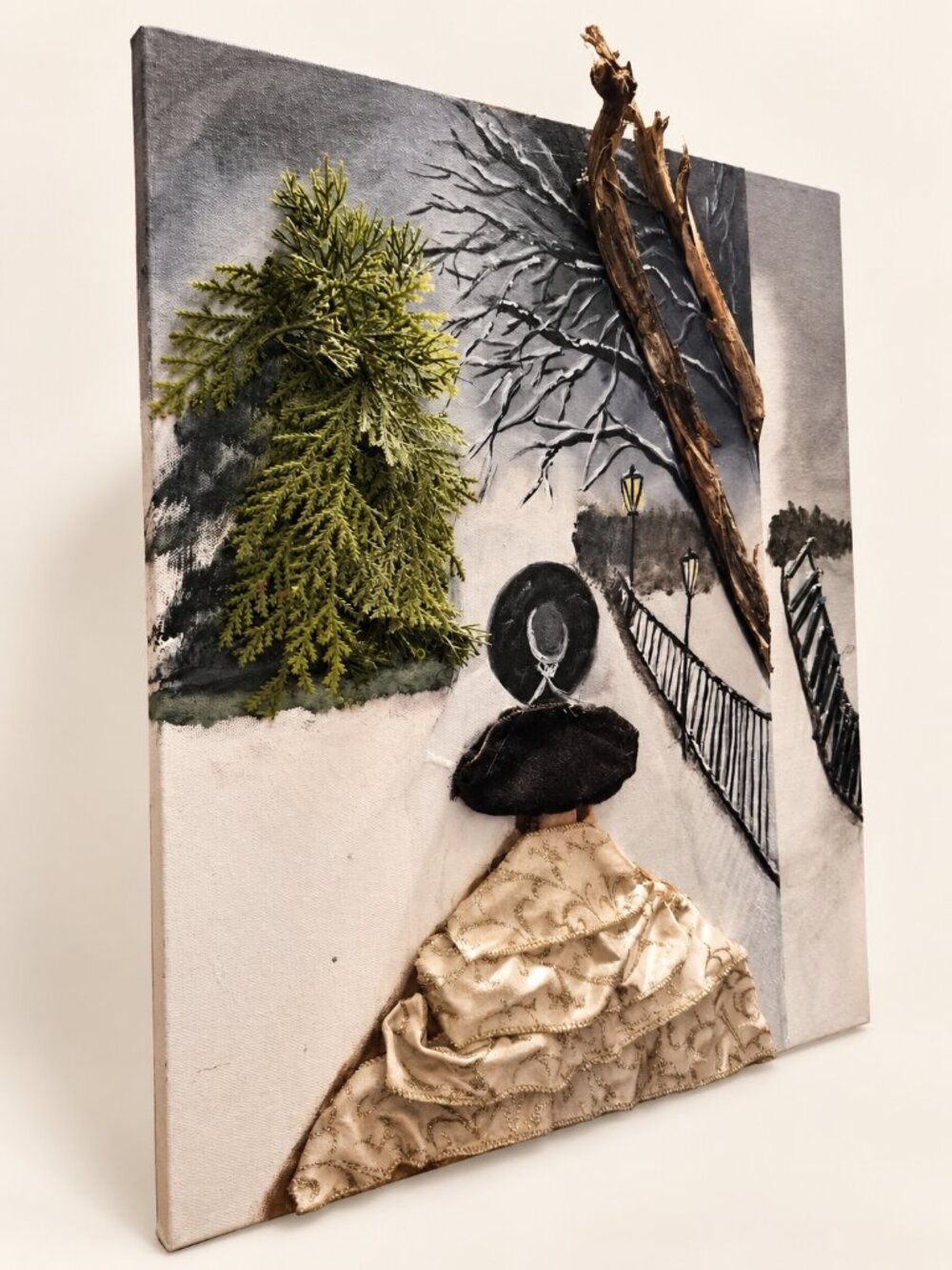 Unique 3D High-Texture Mixed Media Winter Canvas – Raised Wall Art
